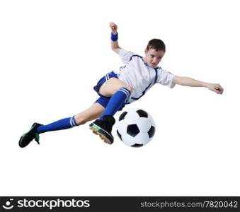 Boy with soccer ball, Footballer on the white background. (isolated)