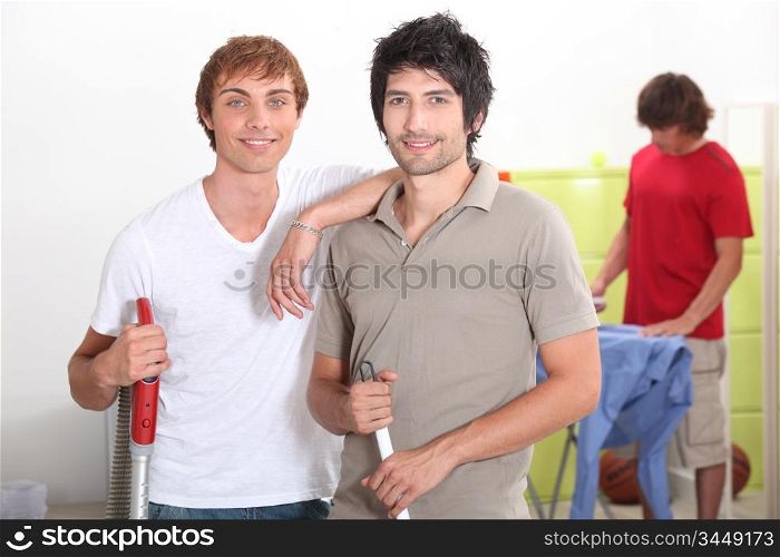 Boys sharing housework