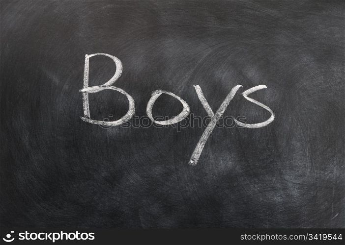 Boys - word written with white chalk on a blackboard