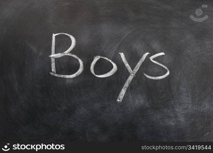 Boys - word written with white chalk on a blackboard