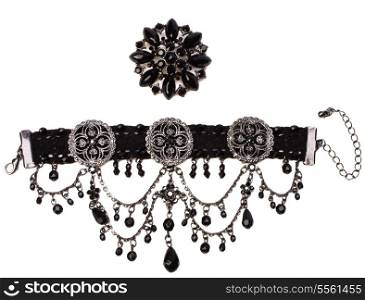 bracelet and brooch isolated on white background