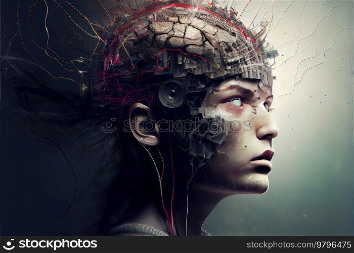 Brain control manipulations, illustration of person controlled by someone else. Brain control manipulations