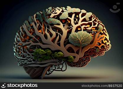 brain Generative AI. Healthy diet concept. Green environment sustainability mind thinking concept.