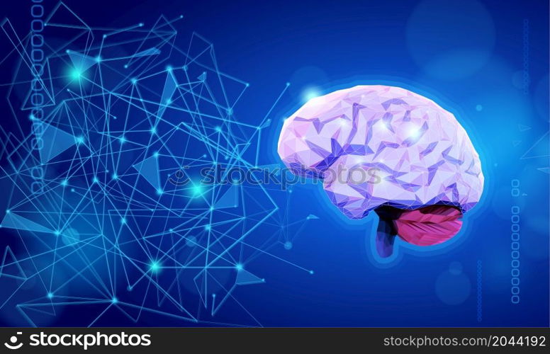 Brain illustration showing connections using lines and triangles for a modern and technologically advanced look.