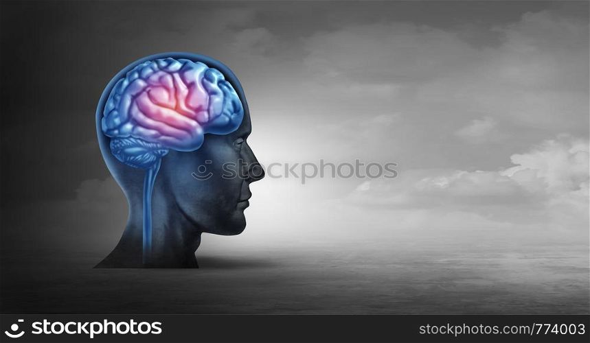 Brain memory and psychology concept as a neurology symbol for alzheimer disease and parkinson's or psychological and psychiatric depression or migraine headache icon with 3D illustration elements.