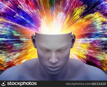Brain Power. 3D illustration of human head with color motion trails for subjects on art, psychology, creativity, imagination and dreams.