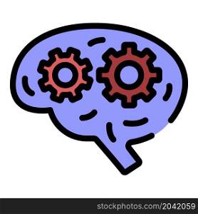 Brain with gears icon. Outline brain with gears vector icon color flat isolated. Brain with gears icon color outline vector