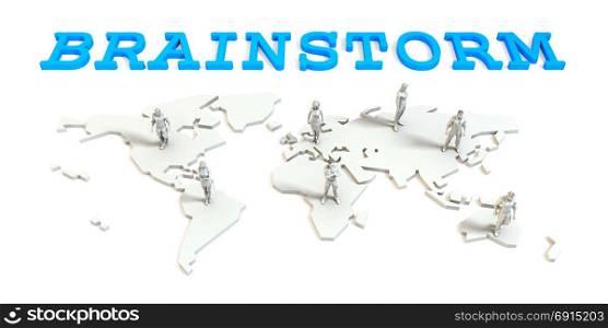 Brainstorm Global Business Abstract with People Standing on Map. Brainstorm Global Business