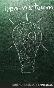 brainstorm. huge bulb made of small ones on chalk board