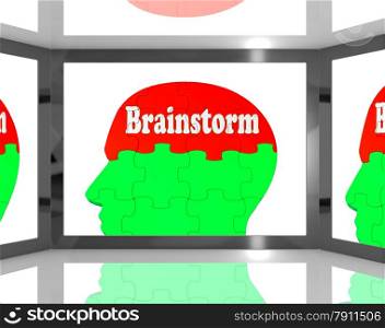 . Brainstorm On Brain On Screen Showing Group Of Words And Ideas