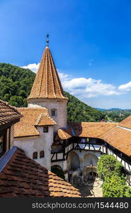 Bran castle in inner yard in a summer day in Transylvania, Romania