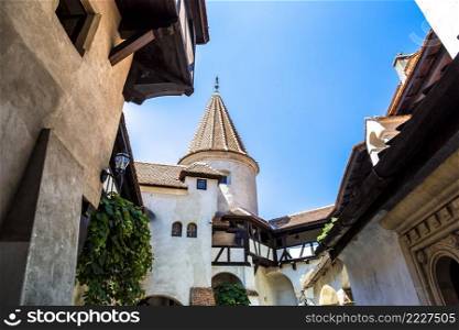 Bran castle in inner yard  in a summer day in Transylvania, Romania
