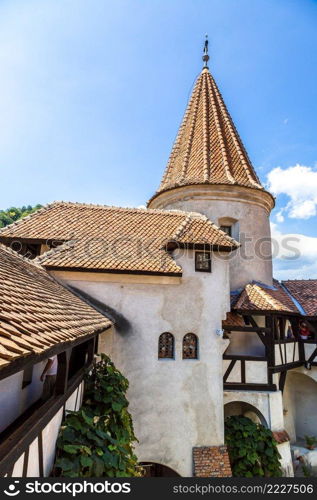 Bran castle in inner yard  in a summer day in Transylvania, Romania