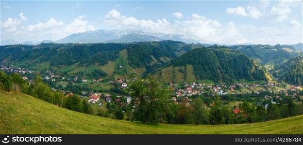 Bran village summer view (near Brasov, Romania). Panorama.