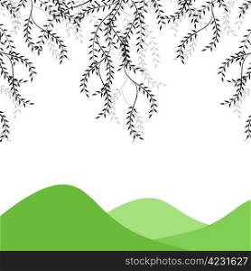 Branch of willow and mountains