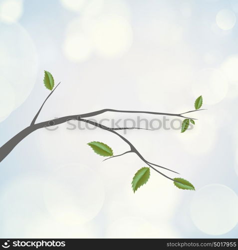 Branch with green leaves. Spring and summer seasonal background