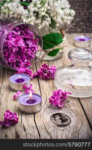 branches of lilac. branches of blossoming lilac on wooden background.Selective focus