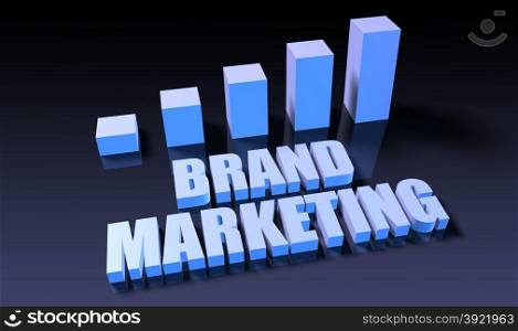 Brand marketing. Brand marketing graph chart in 3d on blue and black