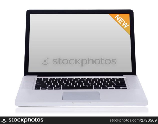 Brand new white laptop with black keys on a white isolated background