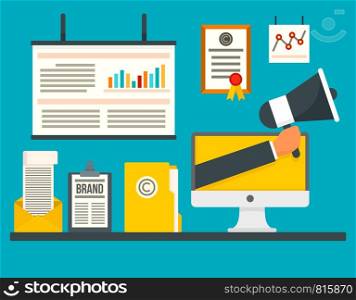 Brand strategy concept background. Flat illustration of brand strategy vector concept background for web design. Brand strategy concept background, flat style