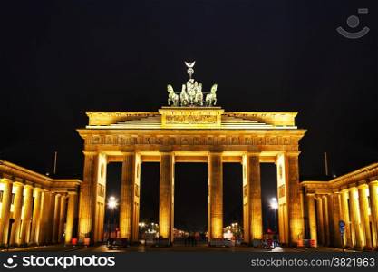 Brandenburg gate (Brandenburger Tor) in Berlin, Germany at night