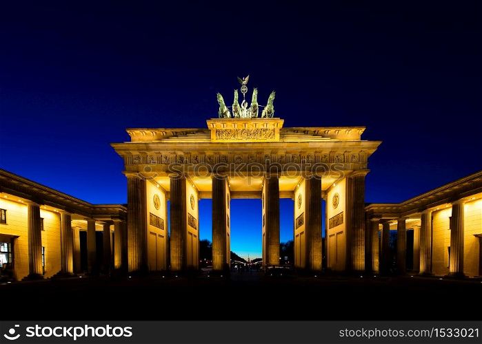 Brandenburg Gate in Berlin illuminated at night