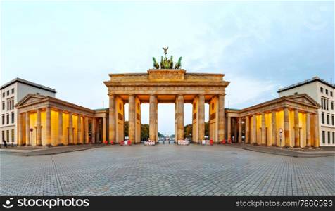 Brandenburg gate panorama in Berlin, Germany in the morning