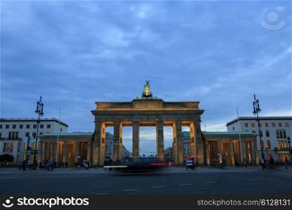 Brandenburg gates in Berlin with crowd and urban transport &#xA;