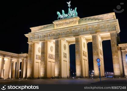 Brandenburger Tor (Brandenburg Gate) panorama, famous landmark in Berlin Germany at night