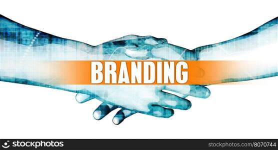 Branding Concept with Businessmen Handshake on White Background. Branding