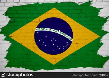 Brasil flag. Brasil flag painted on white brick wall texture background