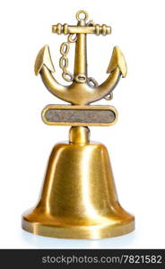 brass bell with nautical decor on white background