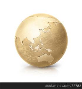 brass globe 3D illustration asia and australia map on white background