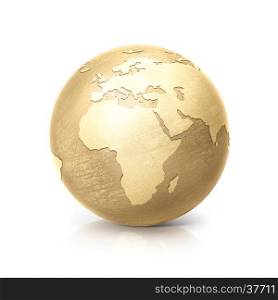 brass globe 3D illustration europe and africa map on white background