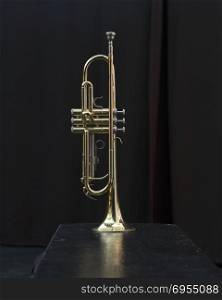 brass instrument trumpet against dark background