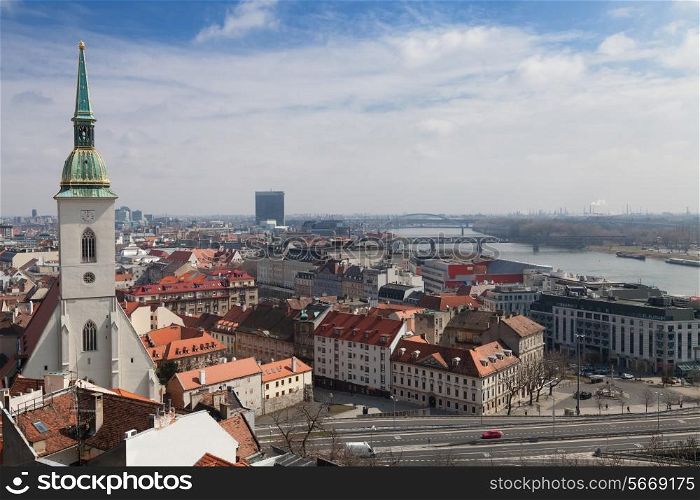 Bratislava roof and medieval church at sunny day, Slovakia&#xA;
