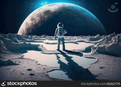 Brave astronaut at the spacewalk on the moon. Neural network AI generated art. Brave astronaut at the spacewalk on the moon. Neural network AI generated