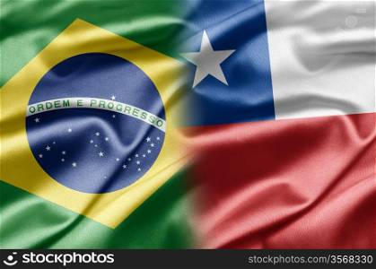 Brazil and Chile. Brazil and the nations of the world. A series of images with an Brazilian flag