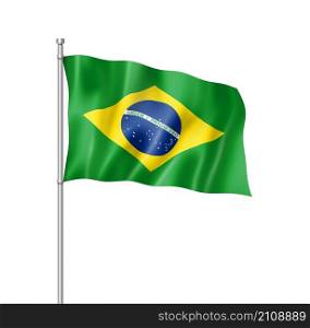 Brazil flag, three dimensional render, isolated on white. Brazilian flag isolated on white