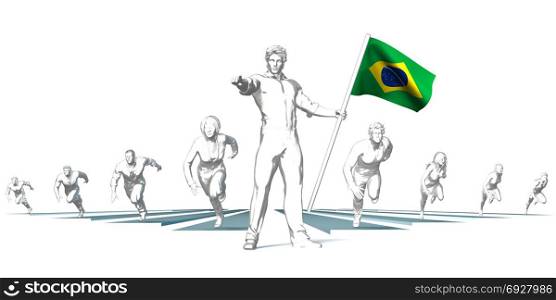 Brazil Racing to the Future with Man Holding Flag. Brazil Racing to the Future