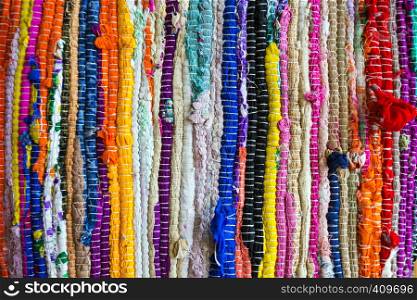 brazil textiles souvenir, background of bright Brazilian rugs