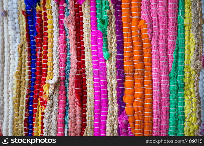 brazil textiles souvenir, background of bright Brazilian rugs