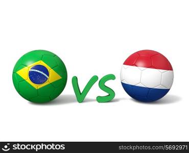 Brazil vs Netherlands soccer football match concept background - balls with flags isolated on white background