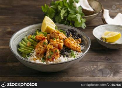 brazilian food with shrimp bowl