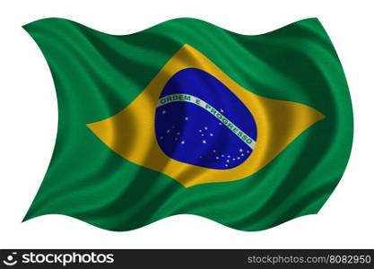 Brazilian national official flag. Patriotic symbol, banner, element, background. Correct colors. Flag of Brazil with real detailed fabric texture wavy isolated on white, 3D illustration