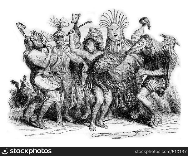 Brazilian Wild Dances, vintage engraved illustration. Magasin Pittoresque 1843.