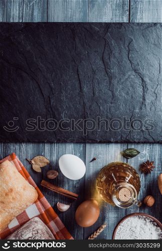 bread and bakery products. bread and bakery products on wood background