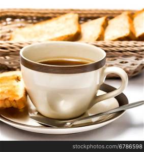 Bread And Coffee Indicating Morning Meal And Break