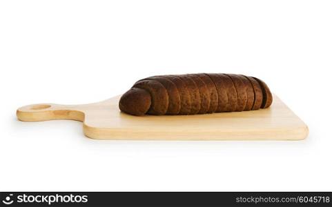 Bread and cutting board isolated on white