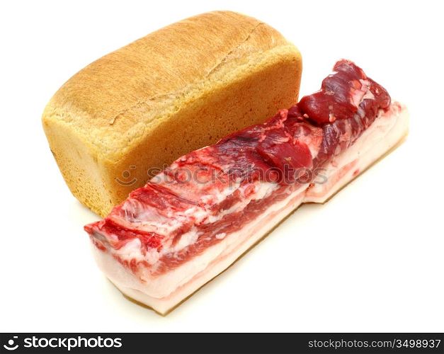 bread and the big piece of meat on a white background